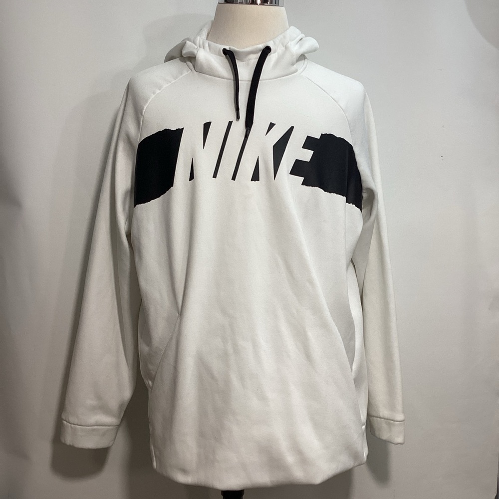 Nike White Hoodie with Black Logo Accent - Men's Pullover